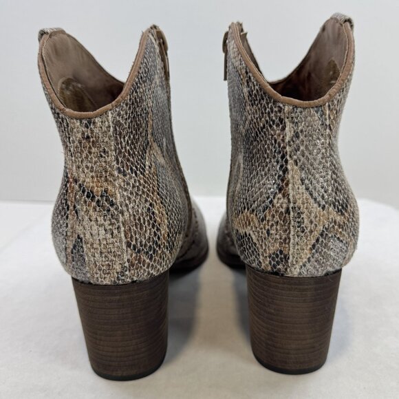 Very G Womens Size 11 Tan Snakeskin Hijack Ankle Booties Zip High Block Heels - Picture 4 of 16